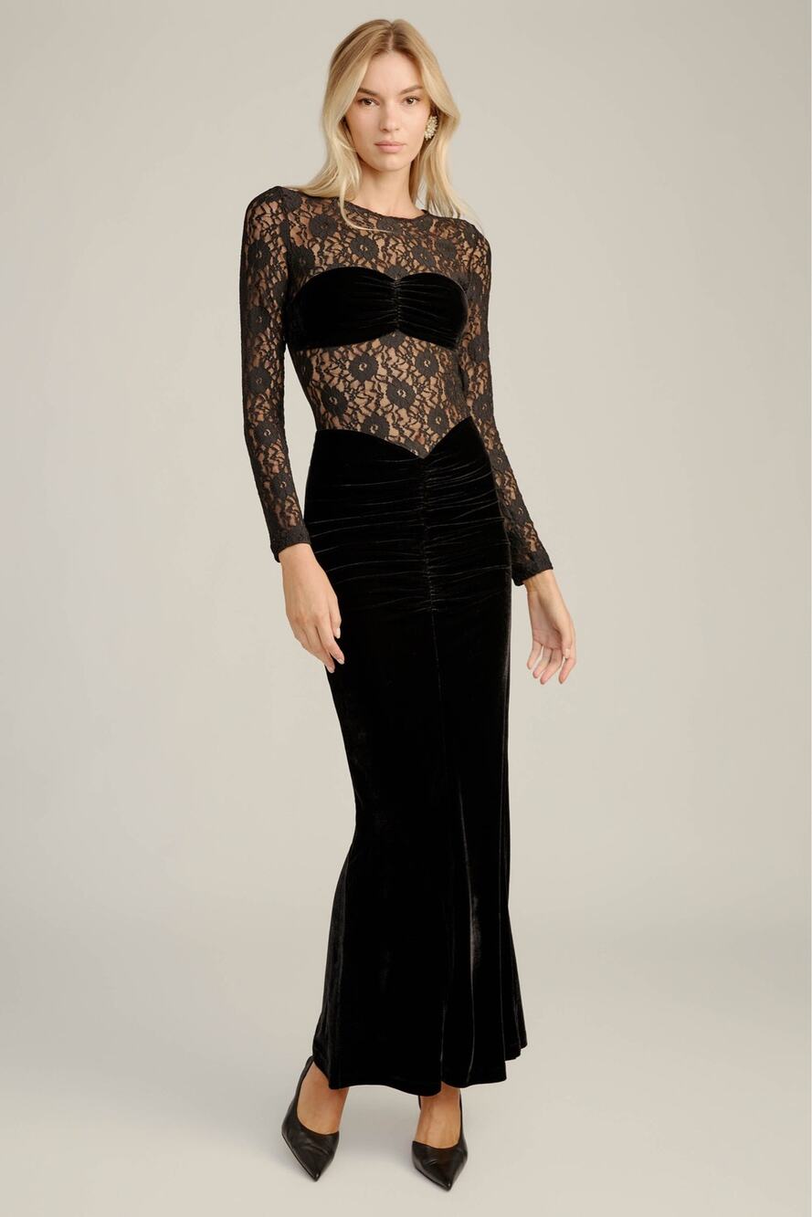 Revolve x Bardot Helenie Velour Lace Maxi Dress, EUC, Size L
